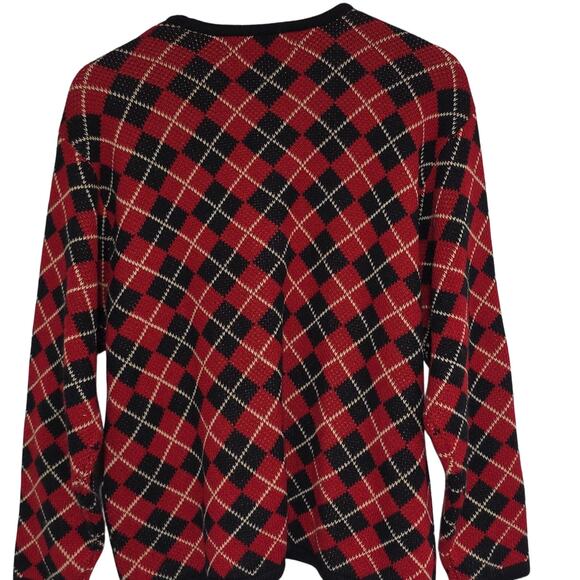 VTG Crystal-Kobe Sz XL Red Black Argyle Gold Button Pockets Cardigan Sweater - Picture 2 of 13